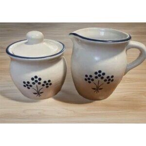 Vintage Pfaltzgraff Country Fair Creamer Sugar Bowl Set Blue Floral Design